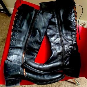 Laced back knee high boots